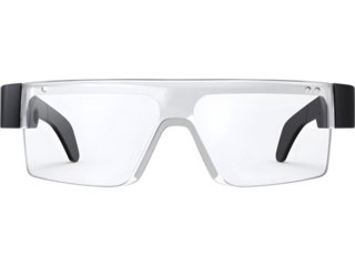 Futuristic AR smart glasses isolated on white background, symbolizing innovation, augmented reality, and wearable technology.