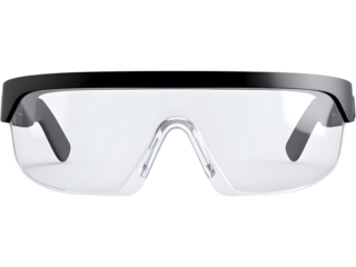 Futuristic AR smart glasses isolated on white background, symbolizing innovation, augmented reality, and wearable technology.