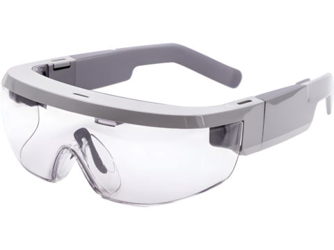 Futuristic AR smart glasses isolated on white background, symbolizing innovation, augmented reality, and wearable technology.