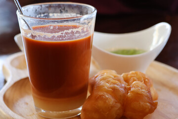 Breakfast set for serving deep-fried dough sticks and milk tea