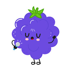 Cute blackberry fruit character singing with microphone