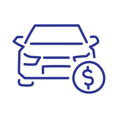 Car icon with dollar sign signifying cost or purchase