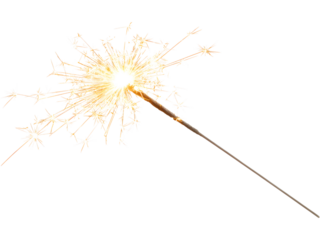 Bright sparkler burning isolated on white background, symbolizing New Year celebration, joy, and holiday light.