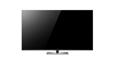 Isolated television with a black screen and a silver base on a black background in a studio shot