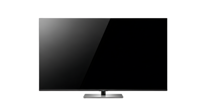 Isolated television with a black screen and a silver base on a black background in a studio shot