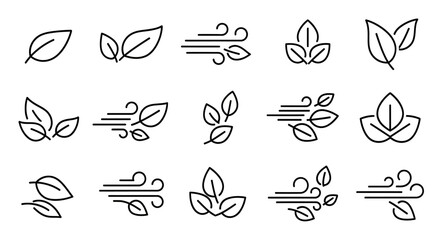 Elegant Line Art Collection Leaf and Wind Vector Icons for Nature-Inspired Designs