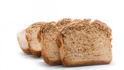 Whole wheat toast slices, fried and isolated on white background, fiber-dense choice