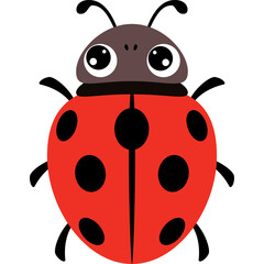 Cute Cartoon Ladybug With Black Spots On Its Red Body And Large Big Eyes And A Translucent White Background