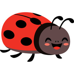 Cute cartoon ladybug with red shell black spots and smiling face isolated on transparent background detailed illustration of a cheerful insect for children