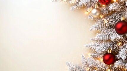 Obraz premium Elegant White Christmas Tree with Beautiful Ornaments and Branch Accents for a Cozy Holiday Season