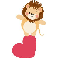 Cute Cartoon Lion Cub Standing On A Pink Heart Symbol With Open Arms And A Playful Expression On A White Background