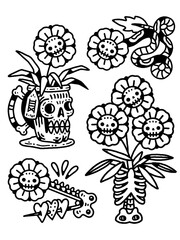 Gothic sunflower skull tattoo flash. Morbid floral designs