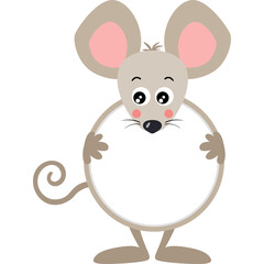 Cute Cartoon Mouse With Big Ears And Pink Cheeks Standing On White Background Detailed Eyes And Whiskers Joyful Expression