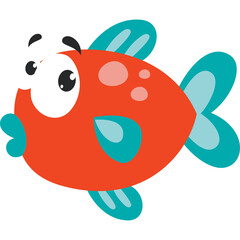 Cute Cartoon Orange Fish With Big Eyes And Teal Fins Floating Underwater With Spots On Its Body