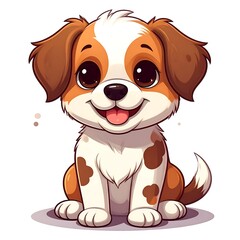 Obraz premium Cartoon-style illustration of a happy puppy with brown and white fur, smiling and sitting