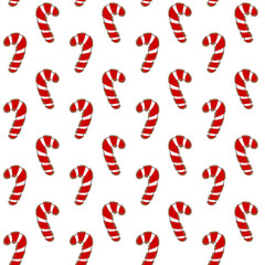 Seamless pattern on gingerbread cookies in the shape of a candy cane. Repetitive texture for Christmas backgrounds, winter holiday decorations, and packaging designs. A sweet snack for guests