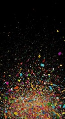 Vibrant Confetti Explosion on Black Background for Celebrations and Parties.
