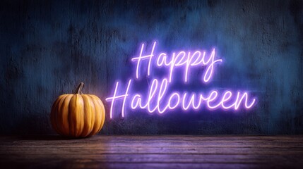 Eerie octobers: a pumpkin's call to festivity and fright. Minimal layout. Simple yet haunting: pumpkin with a halloween message against a dark wall. Art direction. Acid colors.