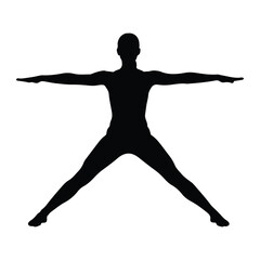 Silhouette of a person in a wide-legged yoga pose exercise
