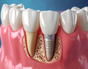 Close-up illustration of dental implants