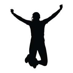 Silhouette of a person jumping with arms raised leaping