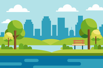 Fototapeta premium City Riverside Park Vector Illustration 