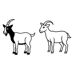 Goat Couple Illustration – Farm Animal Vector Line Art