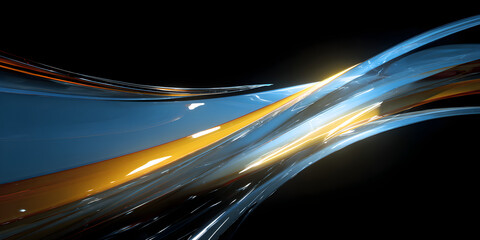 Stunning abstract blue and gold flowing waves with vibrant light streaks against a dark background creating a dynamic, modern feel for digital design