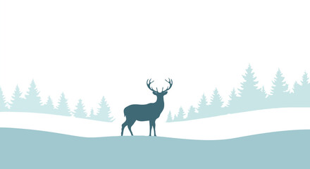 Silhouette of Majestic Deer in Snowy Winter Forest Landscape