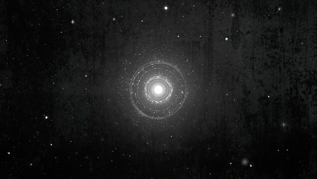 Glowing singularity in space, a unique black and white abstract effect