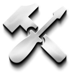 3D Silver Metallic Hammer and Screwdriver Tools Icon in Neumorphic Style