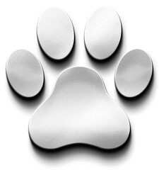3D Silver Metallic Paw Print Icon for Pets or Animals in Neumorphic Style