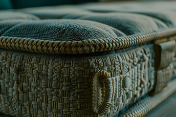 Obraz premium Close-Up of a High Quality Quilted Mattress With Tufted Surface, Detailed Stitching and Textured Fabric