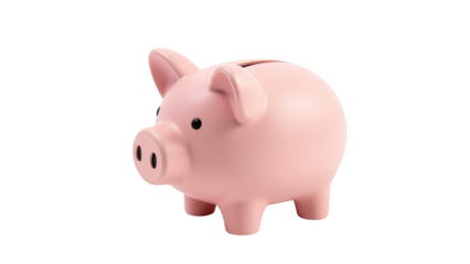 Cute pink piggy bank designed for saving money, featuring simple and modern style. This charming item is perfect for teaching financial literacy