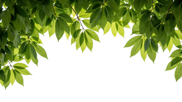 Lush green leaves create vibrant canopy, showcasing nature beauty and tranquility. Perfect for backgrounds or nature themed designs