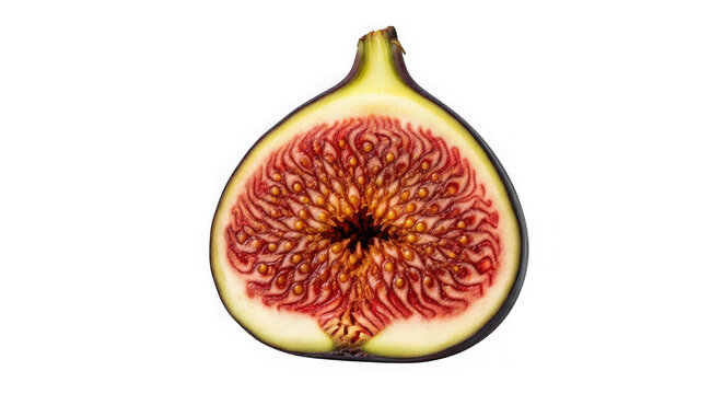 Close-up of a fresh fig cut in half revealing its vibrant pulp