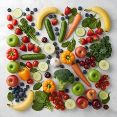 Fresh Fruits and Vegetables Flat Lay