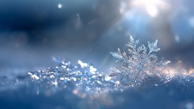 Falling Snowflake Macro in Winter, Cinematic Loop Animation