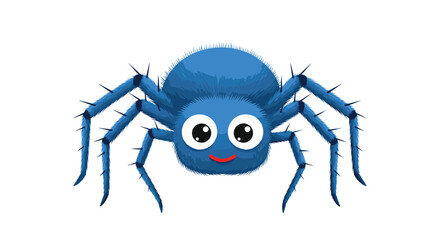 A cute and friendly blue cartoon spider with a happy face, big eyes, and eight spiky legs, isolated on a white background.