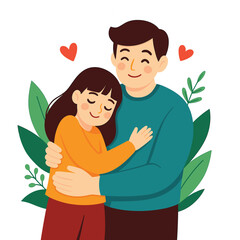 Father and Daughter Hug Illustration Showing Love and Family Bond
