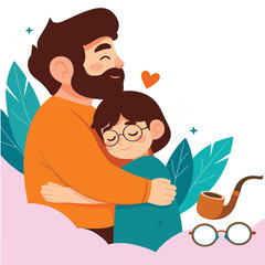 Father and Daughter Hug Illustration Showing Love and Family Bond