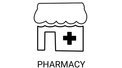 Pharmacy store icon simple line art vector illustration isolated on white background for web and mobile design
