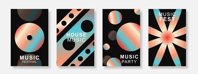Music poster design background set. Modern sound cover template with gradient geometric shape. Suitable for party, club, music festival, flyer and social media banner. Vector