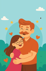 Father and Daughter Hug Illustration Showing Love and Happiness
