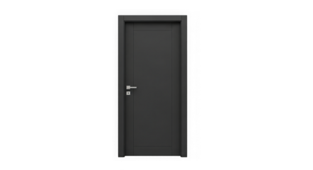 Modern dark gray interior door with metallic handle isolated