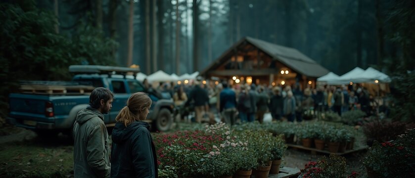 A diverse group of volunteers planting seeds in a community garden at sunrise, capturing the beauty of nature and teamwork