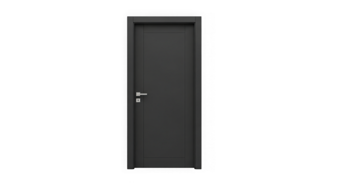 Modern dark gray interior door with metallic handle isolated