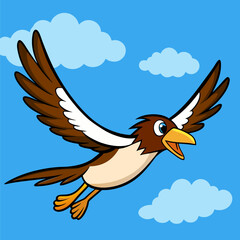 Cartoon bird flying joyfully through the sky