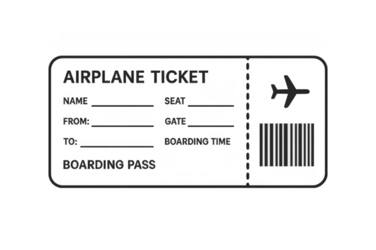 Airplane ticket showing boarding pass details and barcode - Powered by Adobe