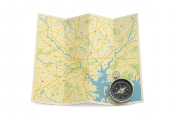 Vintage map and compass navigating a journey
